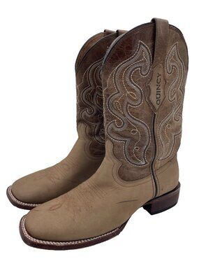 Quincy Square Toe Leather Western Cowboy Rodeo Boots Brown Size 7.5